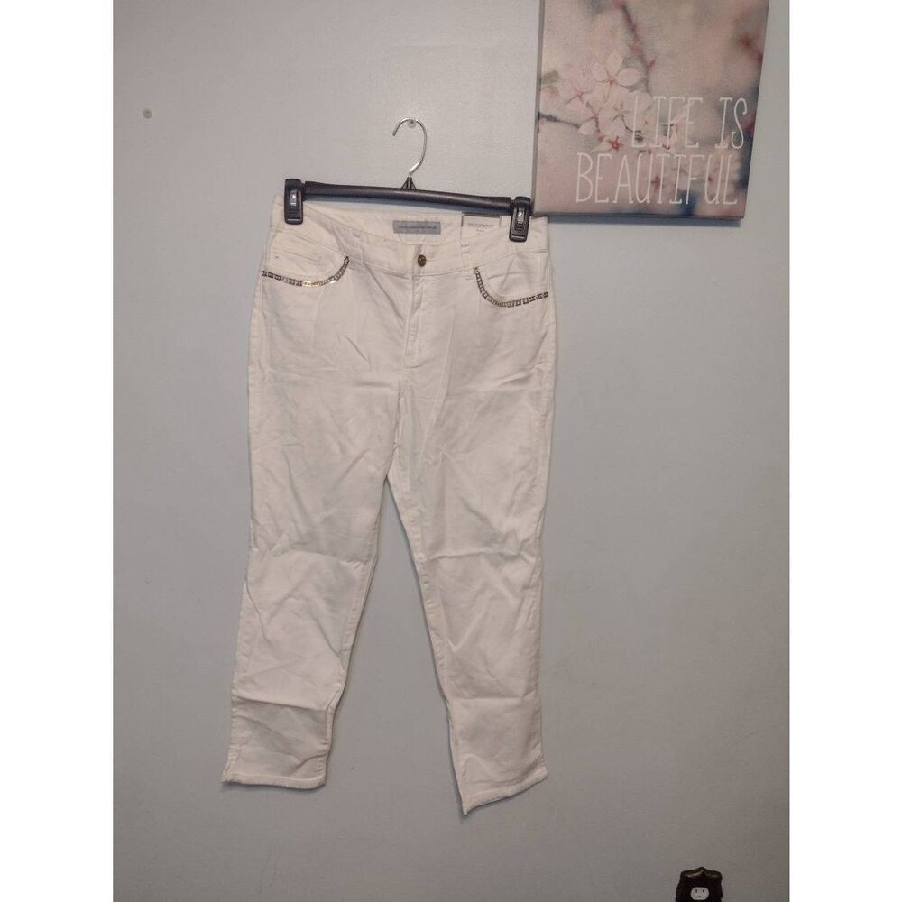 NWT Chico's Size 1 Ankle The Ultimate Fit White Beaded Pocket Skinny Jeans